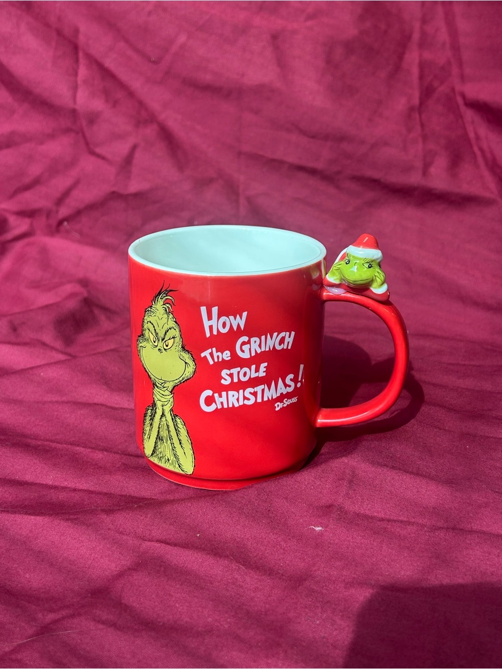 Dr. Seuss Red Grinch Ceramic Mug with 3D Grinch Accent